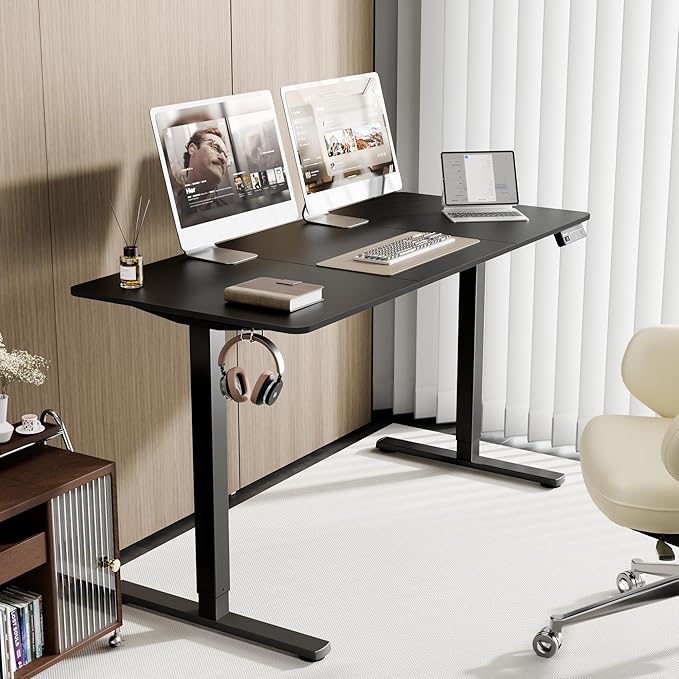 ERGOMAKER 55" Electric Standing Desk, Adjustable Height, Sit Stand Up Desk for Home Office & Computer Workstations, Memory Controller, Black