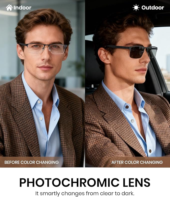 Cyxus Blue Light Blocking Glasses Men Woman Photochromic Semi Rim Computer Gaming Office Study Eyeglasses UV Protection 8001