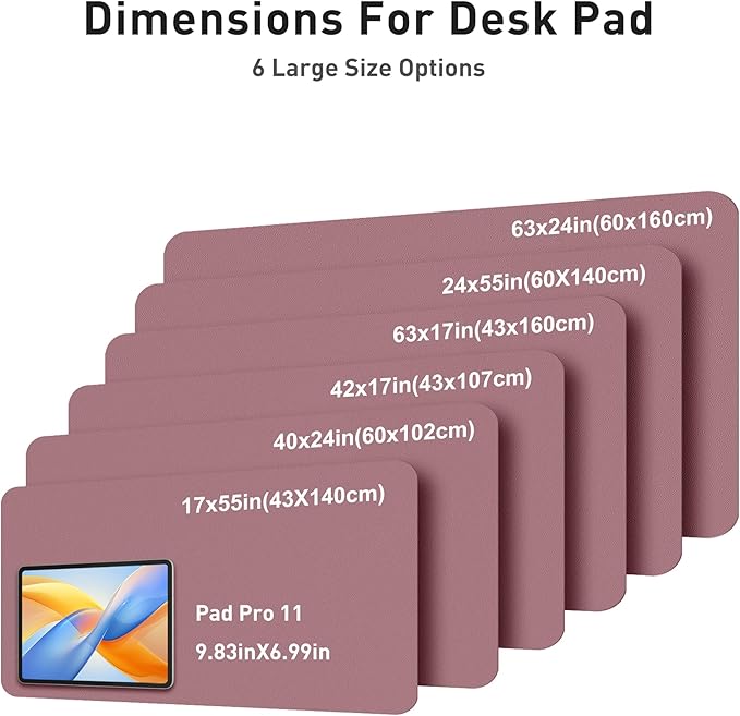 Aothia Faux Leather Desk Mat - Large Mouse Pad, Non-Slip PU Leather Blotter, Waterproof Writing Surface for Office and Home (Dark Pink, 63" x 17")