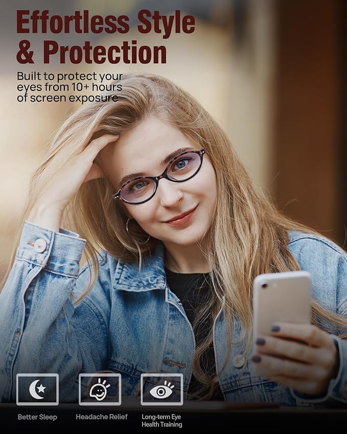 2 Pack Oval Blue Light Glasses for Women, Lightweight TR90 Small Frame with Spring Hinge for All-Day Comfort, Anti UV Glare & Eyestrain