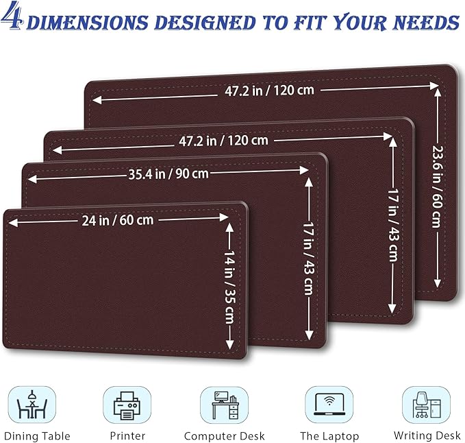 47.2" x 23.6" Large Desk Pad Mat - Non-Slip PU Leather Desk Mat, Large Mouse Pad, Computer Mat for Keyboard Mouse, Waterproof Desk Writing Mat (Brown Coffee)