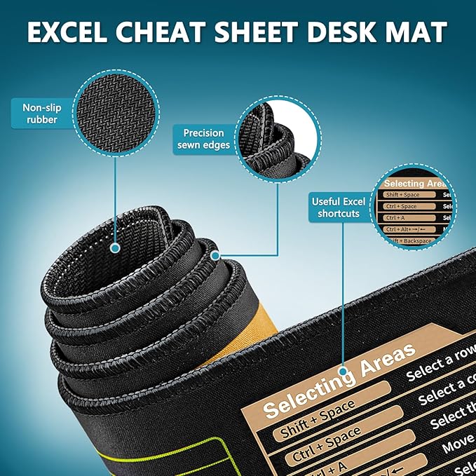 Excel Cheat Sheet Desk Pad - Large Mouse Pad - Excel Cheat Sheet Desk Mat, Non-Slip Base Mousepad Suitable for Office, Computer Games, Desk Mat and More (1, 31.5" x 11.8")