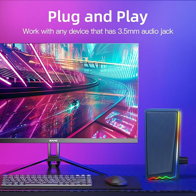 Computer Speakers, Desktop Speakers with Various Colorful LED, Gaming Speakers with Volume Control,for PC, AC Adapter Powered and 3.5mm AUX-in Computer Speakers
