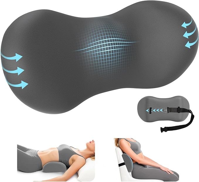 Lumbar Support Pillow for Office Chair - Memory Foam Lumbar Pillow with Detachable Strap & Breathable Cover, Ergonomic Back Support for Office Chair, Car Seat Cushion, Bed Rest (Grey)