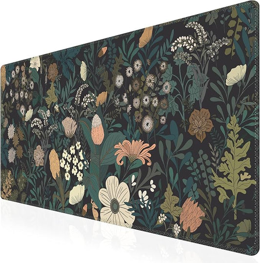 iCasso Desk Mat, XXL Large Mouse Pad for Desktop, Cute Pad With Stitched Edges, Anti-Slip Big Mousepad, Keyboard Mat for Computer, Work, Gaming (Weeds)