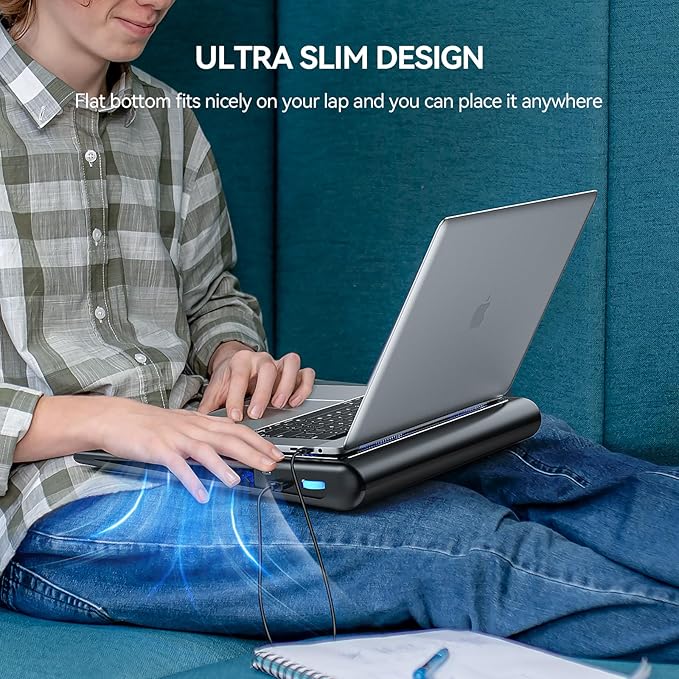 TECKNET Laptop Cooling Pad - 12"-15.6" Laptops Cooler, Powerful Cooler and Ultra Quiet for Gaming Laptops Pad, 2 Wind Speed Adjustable, USB A & C Powered Cooler Stand with Laptop Fan LED (Blue)