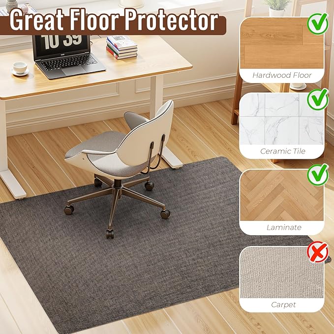 Wansimoo Office Chair Mat for Hardwood and Tile Floor, 40"x48" Floor Mat, Heavy Duty Computer Gaming Chair Mat, Anti-Slip, Non- Curve, Desk Chair Mat,Floor Protector for Home Office(Coffee)