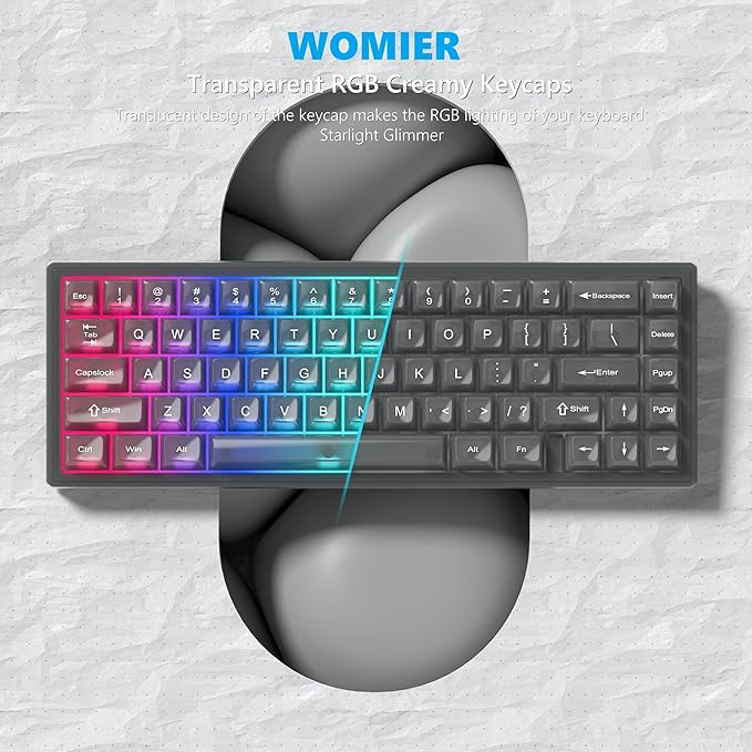 Womier Keyboard Keycaps Jelly, Black Keycaps Clear 60 65 75 100 Percent, Transparent Cute Custom Key Cap Set for Cherry MX, Kailh, Outemu, Gateron Mechanical Keyboards(MDA Profile)