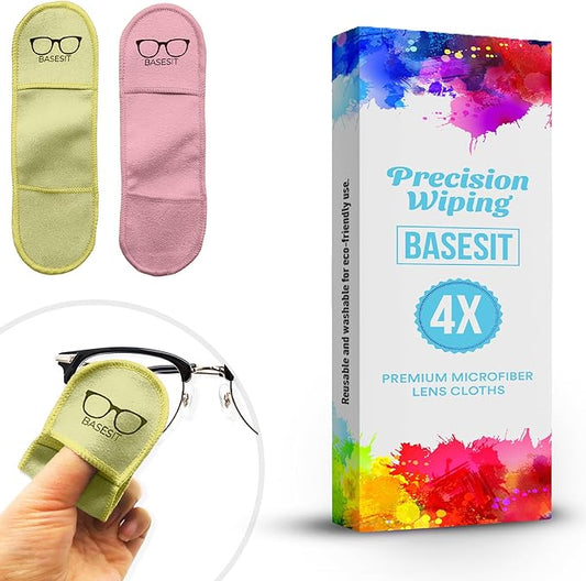 Eyeglass Cleaning Cloth, 4 Pack, Eyeglass Cleaning Wipes, Lens Wipes for Eyeglasses, Eye Glasses Cleaner Wipes, Eye Glass Clean Cloths, Eye Glasses Cleaner Cloth (Pink/Yellow)
