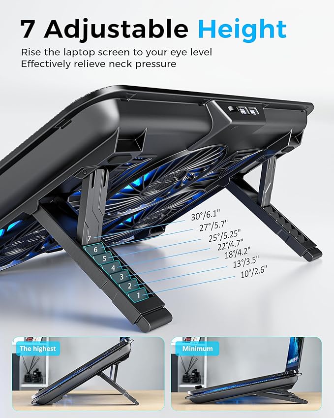 AICHESON Laptop Cooling Pad with 6 High-Speed Fans, Laptop Cooler with Adjustable Angles, Compatible with 14-17.3 Inch Laptops