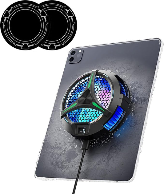 iPad Cooler,Magnetic Tablet Cooler for ipad/Surface pro/Samsung Tab,iPad Cooing Fan with Temperature Display for Mobile Gaming,Tiktok Live Streaming (Green Mech+3 pcs Magnetic Suction Sheet)