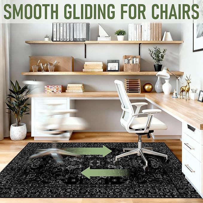 Office Chair Mat for Hardwood Floor, 48"x60" Desk Chair Mat for Home Office, Anti-Slip Under Desk Mat Rug for Rolling Chair,Floor Protector Washable Rugs for Gaming Chairs-Black Purple
