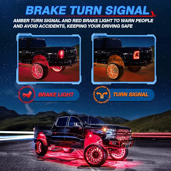 MICTUNING 15.5" V1 RGBW LED Wheel Lights Kit with APP Control & Music Sync Turn Signal, Brake Function, Pure Colors Neon Wheel Rim Lights for Trucks, SUVs, Cars (4PCS, Single Row)