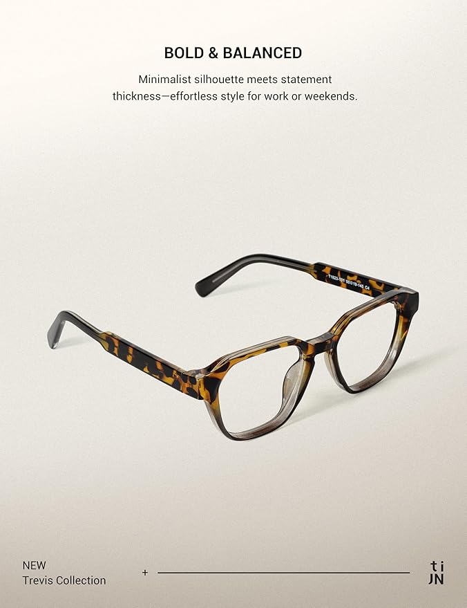 TIJN Blue Light Blocking Glasses, Anti Eyestrain UV Protection, TR90 Square Frame Glasses Chic Preppy Look for Women and Men