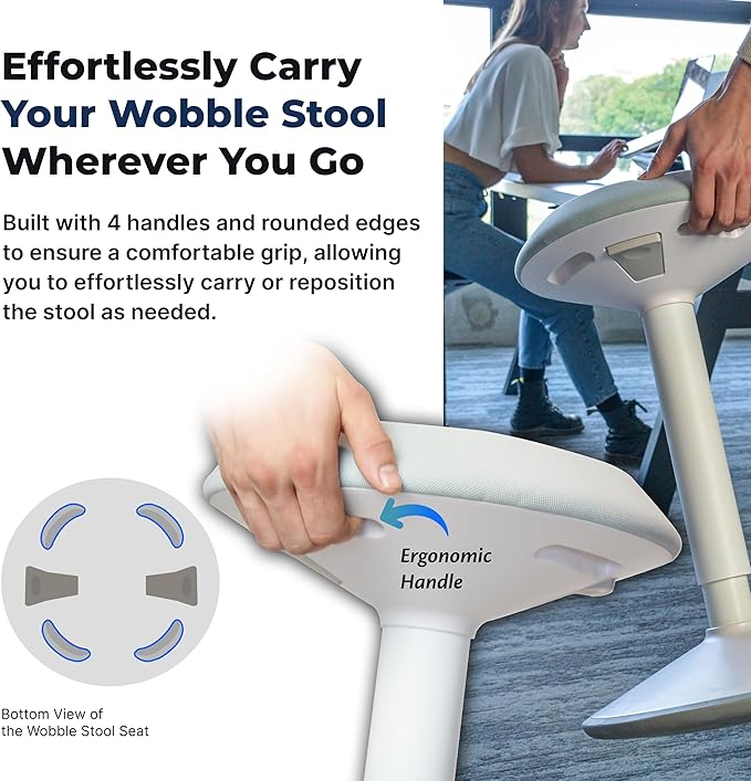 Standing Desk Stool Chair, Height Adjustable Stool 21-31 inch for Office and Classroom, Swivel Stool, Anti-Slip Bottom Ergonomic Wobble Stool with Rocking Motion, White