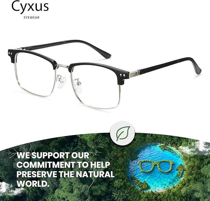 Cyxus Blue Light Blocking Glasses for Men Women, Half Rim Square Metal Frame Computer Gaming Glasses, Lightweight 8133