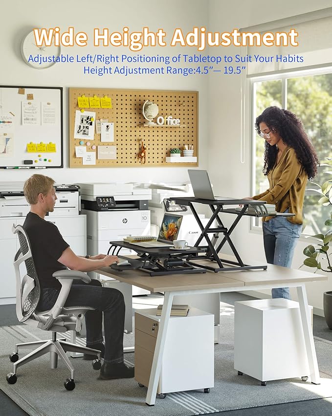 YIHAYO Electric Standing Desk Converter 32 inch, Sit to Stand Up Height Adjustable Desk Riser, Quick Sit to Stand Tabletop Dual Monitor Riser Workstation for Home Office with Keyboard Tray, Black