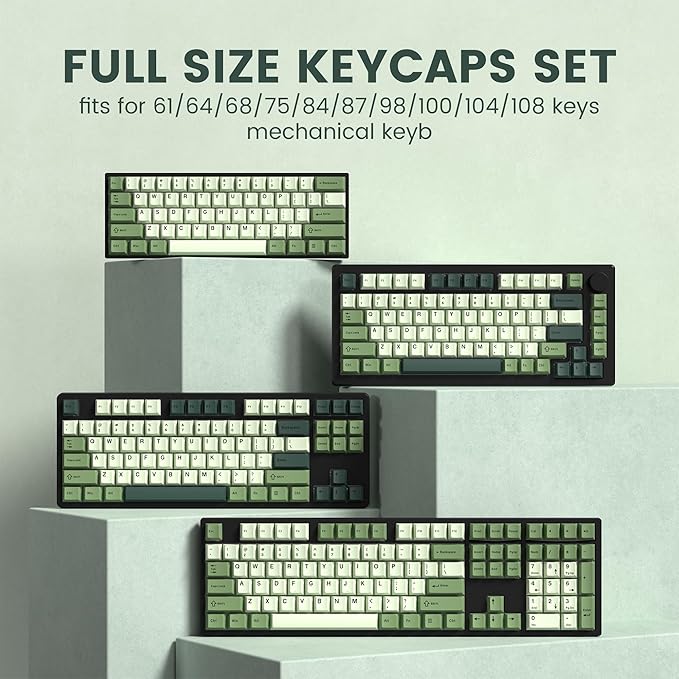 dagaladoo Double Shot PBT keycaps, Cherry Profile Keyboard Key caps, Matcha Green Custom keycaps 75 Percent 138-key Set for 60% 65% 75% 100% Cherry Gateron MX Mechanical Keyboard
