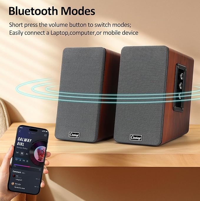 50W Wooden Bookshelf Speakers, Passive 2.0 Computer Speakers,PC Speaker Bluetooth/RCA/AUX（3.5mm）/USB Inputs TV Speakers for TV/PC/Laptop/Turntable, Strong Bass TV/Turntable Speaker