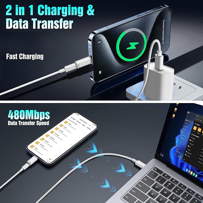 TiMOVO Lightning Female to USB C Male Adapter, 4 Pack USB C to Lightning Adapter Supports Charging & Data Sync with Anti-Lost Loop for iPhone 17/16 Pro Max Plus, iPad Pro/Air, Not for Audio/OTG, White