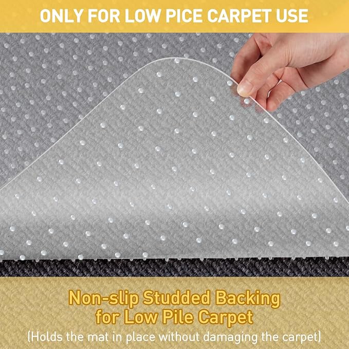 Heavy Duty Office Chair Mat for Carpet Floors & Desk Mat for Carpeted Floors - Clear Floor Protector with Extended Lip | Slip-Resistant, Easy Glide 36"x48" for Low/Flat Pile - Home, Office & Gaming