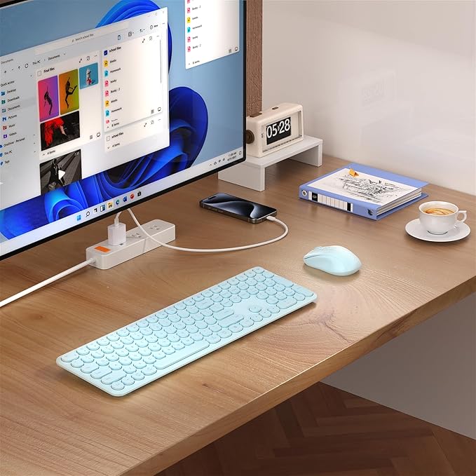 Wireless Keyboard and Mouse Set – MPTOG Full-Sized 110Pcs Slim Round Key Design, Quiet Typing, Adjustable DPI Ergonomic Mouse, Wireless Combo for PC, Mac, Laptop, Tablets(Crystal Blue)