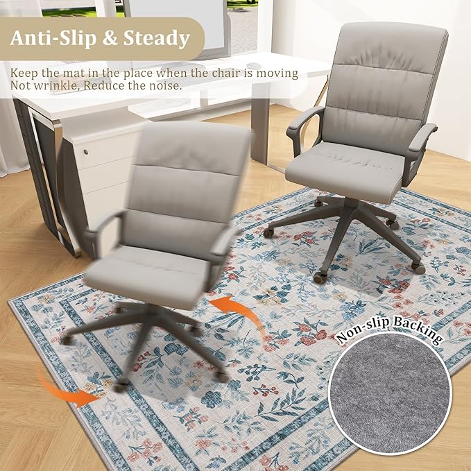 chakme Office Chair Mat for Hardwood Floor, 60"x45" Easy Glide Computer Desk Mat Protector for Rolling Chair Under Desk Rug Nonslip Backing, Machine Wash, (Floral)