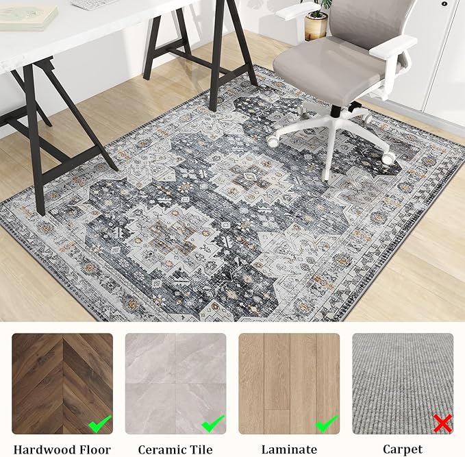 chakme Office Chair Mat for Hardwood Floor, 48"x36" Easy Glide Computer Desk Mat Protector for Rolling Chair Under Desk Rug Nonslip Backing, Machine Wash, (Boho)