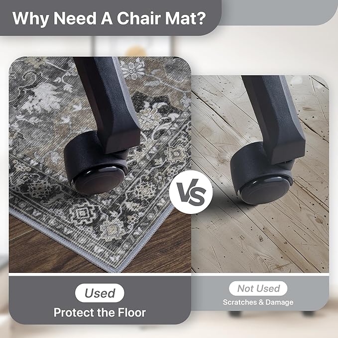 48"x48" Office Chair Mat for Hardwood Tile Floor, Under Desk Carpet Protector for Rolling Computer Chair Mat, Machine Washable Round Area Rug, Anti-Slip 1/5" Thick Low Pile Thin Floor Mat, Black