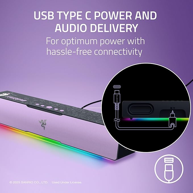 Razer Leviathan V2 X: PC Soundbar - Compact Design - Chroma RGB - USB Type C Power and Audio Delivery - Bluetooth 5.0 - for PC, Laptop, Smartphones, Tablets & Nintendo Switch - Kuromi Edition