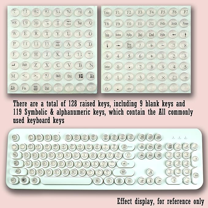 Full Keyboard Keys Riser for Long Nails Typing and Gaming, 128 Pcs Self-Adhesive Symbolic and Alphanumeric Silicone Keys for Keyboards and Laptop (Cat Eye-Pink)