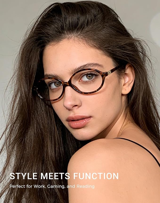 Slocyclub 2 pack Fashion Oval Glasses for Women Men Vintage Oval Small Frame Eyeglasses Retro Blue Light Blocking Glasses with Eyeglass Case, Brown and Whiskey Tortoise