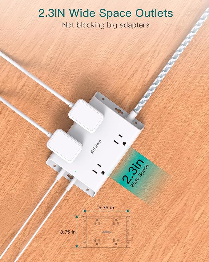 Surge Protector Power Strip 10 ft, Addtam Flat Plug Extension Cord with 4 USB Wall Charger(2 USB C Port), 4 Widely Outlets Desk Charging Station, Home Office and College Dorm Room Essentials