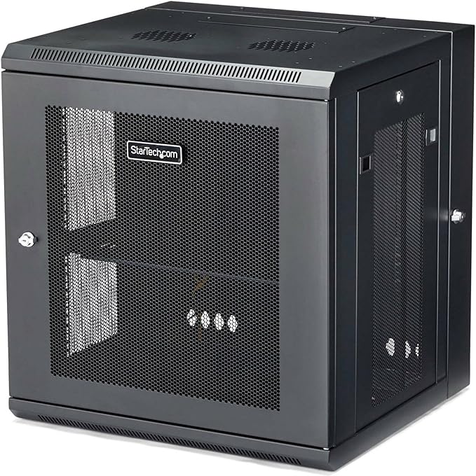 StarTech 4-Post 12U Wall Mount Network Cabinet with 1U Shelf, 19in Wall-Mounted Server Rack Kit, Up to 16in Mounting Depth, Ships Fully Assembled