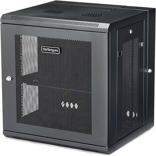 StarTech 4-Post 12U Wall Mount Network Cabinet with 1U Shelf, 19in Wall-Mounted Server Rack Kit, Up to 16in Mounting Depth, Ships Fully Assembled