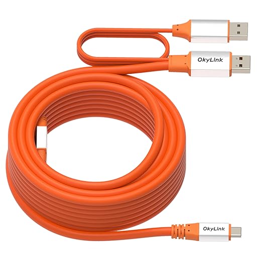 OkyLink 50ft (15M) USB 3.2 Gen 2 Type A to Type C Male to Male Cable - 10Gbps Long Range with External Power, Orange