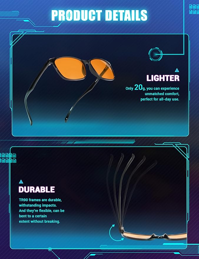 TIJN Sleep Glasses for 99.9% TR90 Blue Green Light Blocking Dual AR Coatings Red Lens for Computer Gaming Reduce Eyestrain, Multi Color