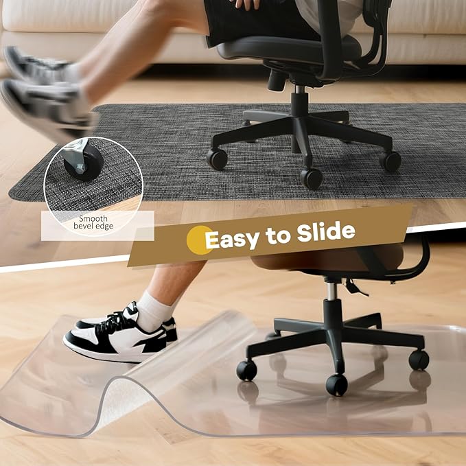 BesWin Large Office Chair Mat for Hardwood Floor, 48" x 60" Desk Floor Mat for Rolling Chair, Heavy Duty Anti-Slip Floor Protector Rug for Home Office, Black
