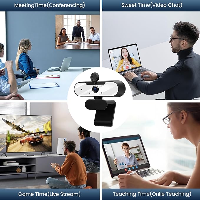 USB HD 1080P Video Webcam and Wide Angle Camera with Built-in Microphone and Rotatable Tripod,for Laptop Computer or Desktop PC,Great for Live Streaming.Calls.Video Conferencing -1 (White)
