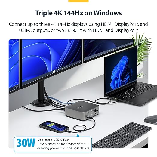 StarTech Thunderbolt 5 Dock, Dual 8K 60Hz, Triple 4K for Windows, Up to Dual 6K 60Hz for Mac - TB5 & USB4 Docking Station with 120Gbps max Transfer, 140W PD, 30W Phone, USB 10Gbps