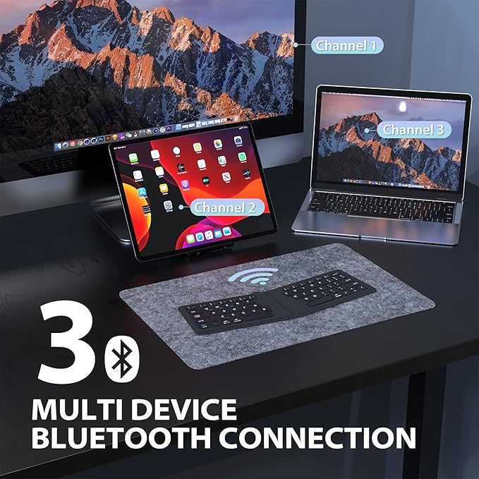 iClever Ergonomic Foldable Keyboard, BK06 Split Folding Bluetooth Keyboard with PU Leather Cover, USB-C Rechargeable, Multi-Device, Ultra Slim Portable Travel Keyboard for iPad, iPhone, Tablet, Laptop