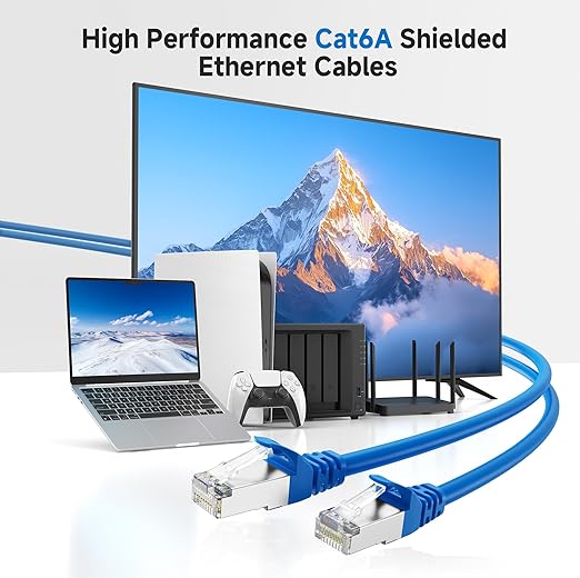 Cable Matters 10Gbps Snagless Shielded Cat 6A Ethernet Cable - 50ft, Cat 6A Cable, Cat6A Cord, Ethernet Cord, Blue