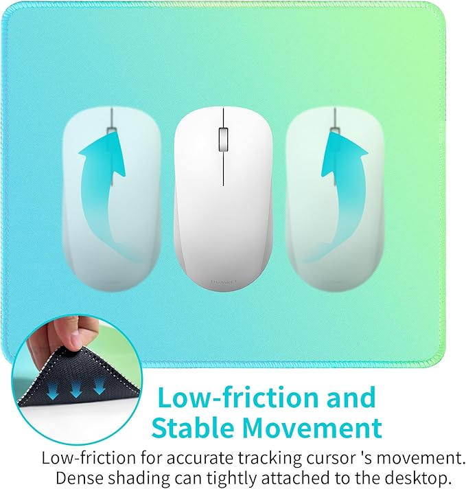 Bloss Small Mouse Pad, Non-Slip Desk Pad Mat, Mat for Keyboard and Mouse, Mint Green to Blue Desk Mousepad with Stitched Edges, Gaming Mouse Pad(11.8 x 9.8 Inches / 3mm)