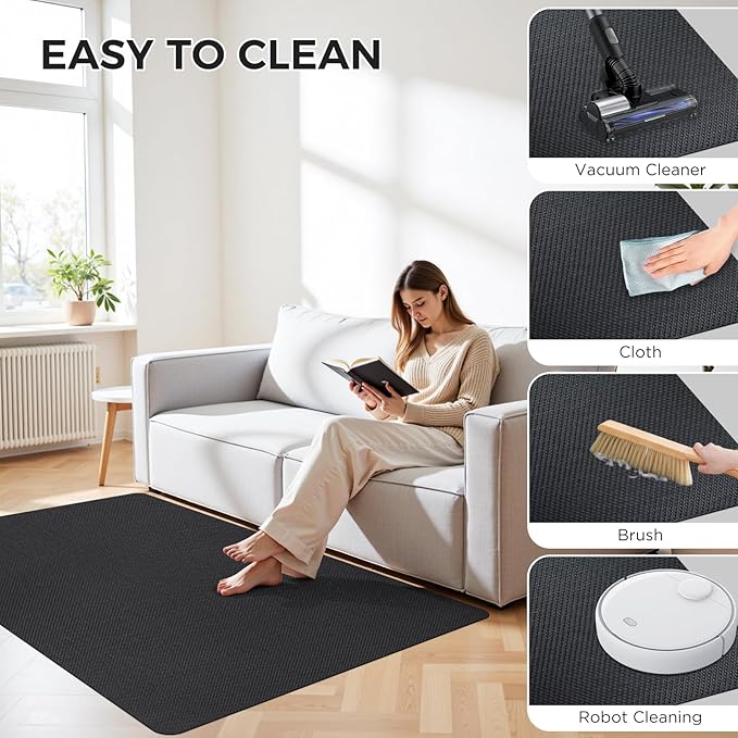Sycoodeal Office Chair Mat for Hardwood & Tile Floor, 40" x 48" Computer Gaming Chair Mat for Rolling Chairs Non-Curve, Anti-Slip, Heavy Duty Floor Protector for Home Office (Black)