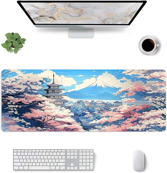 Japanese Desk Mat Large Gaming Mouse Pad Japanese Extended Mousepad Big in Laptop Computer Mouse Keyboard Mat for Office Desk Decor 31.5x12 in