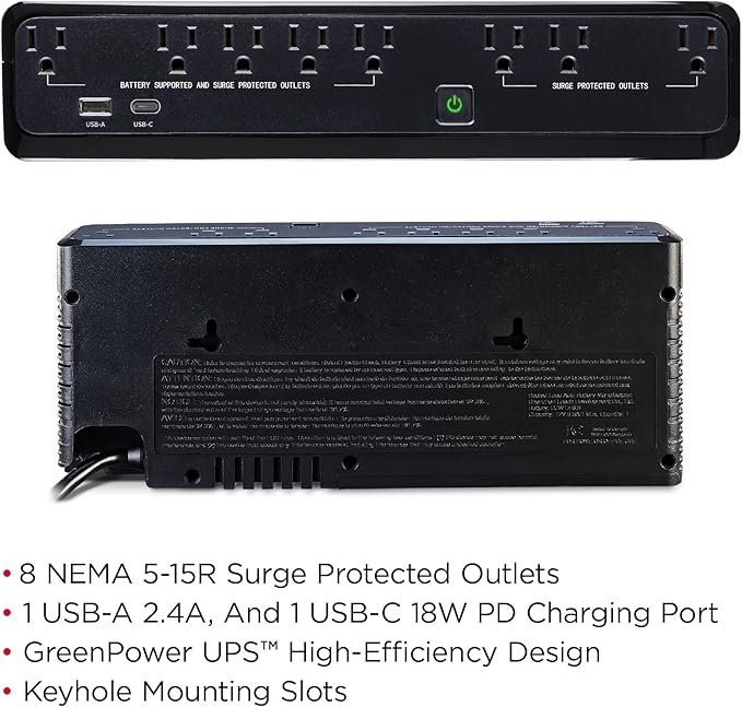 CyberPower SL950U Standby UPS Battery Backup and Surge Protector, 950VA/510W, 8 Outlets, USB Charge Ports, Slim Profile, UL Certified