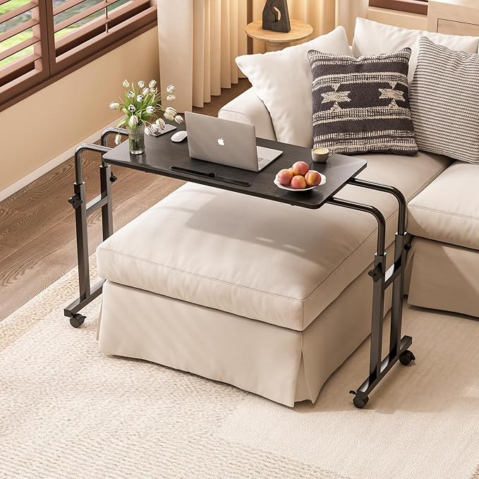 Overbed Table with Wheels, Adjustable Height and Length Over Bed Desk, Hospital Heavy Duty Metal Leg Laptop Stand for Adults
