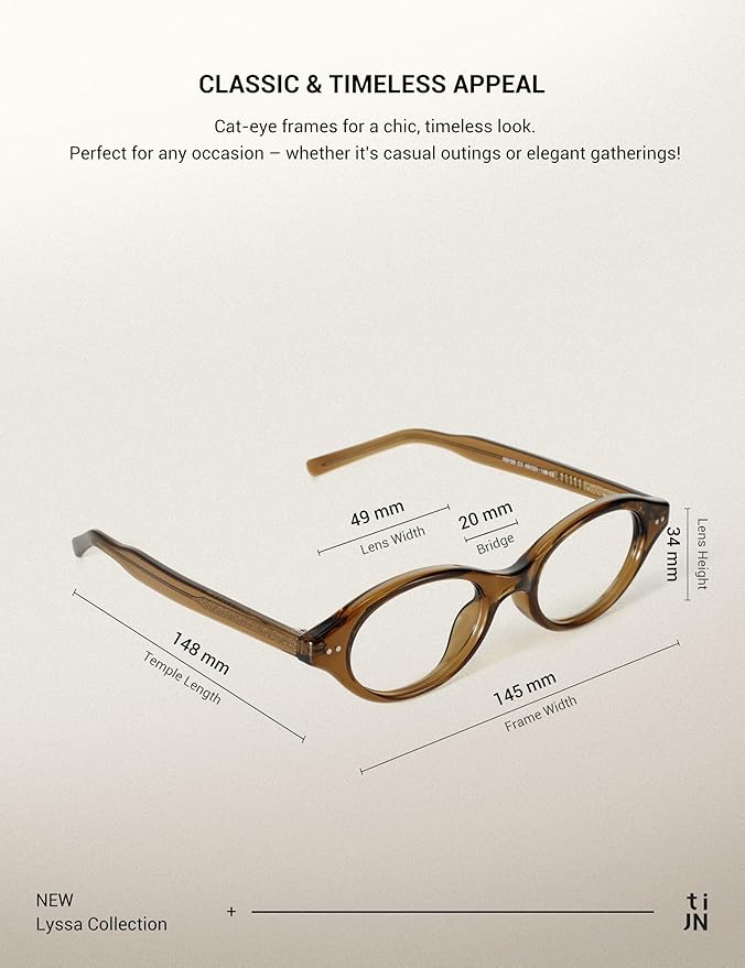 TIJN Lyssa Blue Light Glasses for Women Men,Retro 90s Oval Cat Eye Frame Eyeglasses,Lightweight TR90 Computer Gaming Eyewear