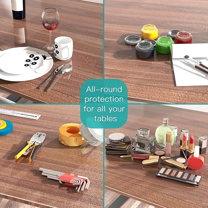 NATRKE Clear Desk Mat, 47.2"x23.6" PVC Transparent Pad, Protector Mat with Round Edge, Heat Resistant & Waterproof Clear Desk Writing Pad, Non-Slip Plastic Desk Pad for Desktop Home
