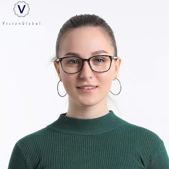 VisionGlobal Blue Light Blocking Glasses for Women, Anti Eyestrain, Computer Reading, TV Glasses, Stylish Square Frame, Anti Glare(Floral,No Magnification)